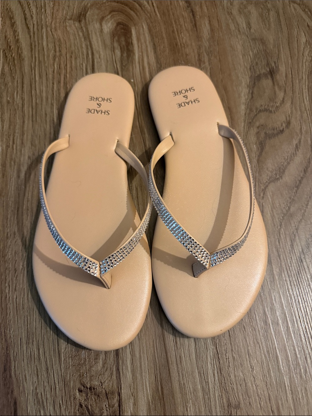 Shade & Shore Nude Rhinestone-Trim Flip Flop Sandals